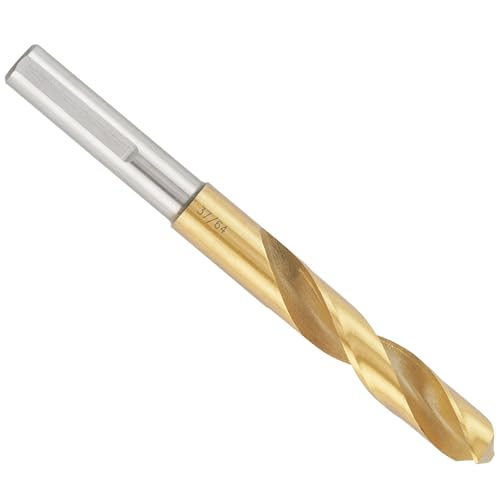 Cinrusge 37/64 Drill Bit M2 High Speed Steel Titanium Coated 37/64 Inch Drill Bits Set for Metal Stainless Steel 1/2 Reduced Shank