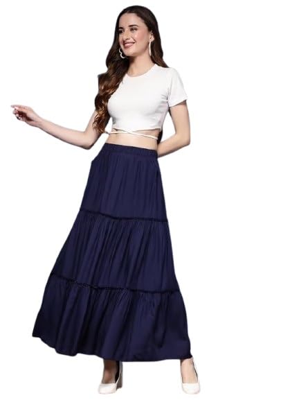 style grid Style Gride Women's Rayon Flared Tiered Skirt, Grid Style, Solid Pattern-picture-28