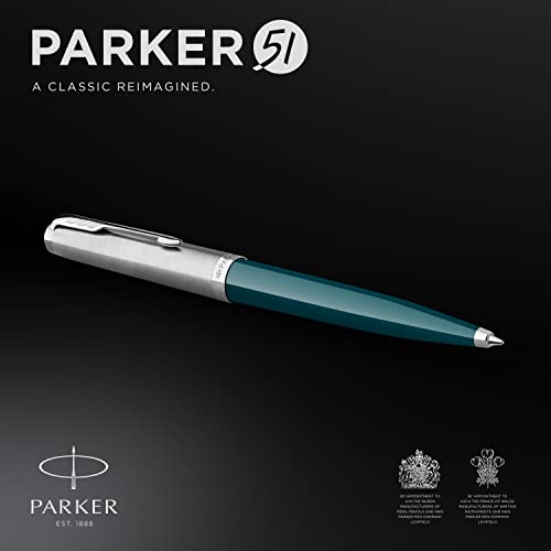 Image of Parker 51 Ballpoint Pen | Teal Blue Barrel with Chrome Trim | Medium Point with Black Ink Refill | Gift Box