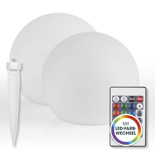 EASYmaxx 2er- Set LED Solarleuchte mit Farbwechsel | Deko Gartenleuchte mit LED Beleuchtung | Wunderschöne Lichteffekte mit Tageslichtsensor In & Outdoor | Gartendeko Witterungsbeständig, Kugel 30 cm