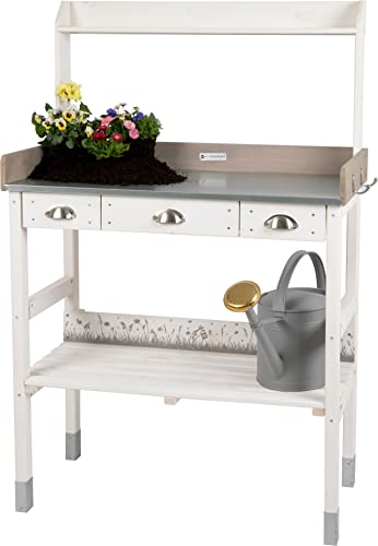 WONDERMAKE® Großer Pflanztisch weiß mit 3 Schubladen aus Holz wetterfest, Garten-Arbeitstisch XL für Outdoor draußen Balkon hochwertig,...