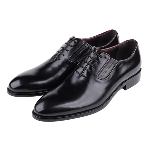 Image of Men's Plain Toe Whole Cut Oxford Dress Shoes Polished Full Grain Leather Closed Lacing 5 Pairs Eyelets Lace Up Formal Suit Shoes for Business Wedding Groom Prom Black Tie Events