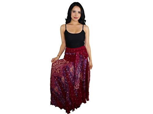 Happy Trunks Womens Boho Long Maxi Skirts - Loose Gypsy Wrap Skirt - Bohemian Hippie Style High Waisted Skirt (Small/Medium, Red Peacock) Happy Trunks Womens Boho Long Maxi Skirts - Loose Gypsy Wrap Skirt - Bohemian Hippie Style High Waisted Skirt (Small/Medium, Red Peacock)