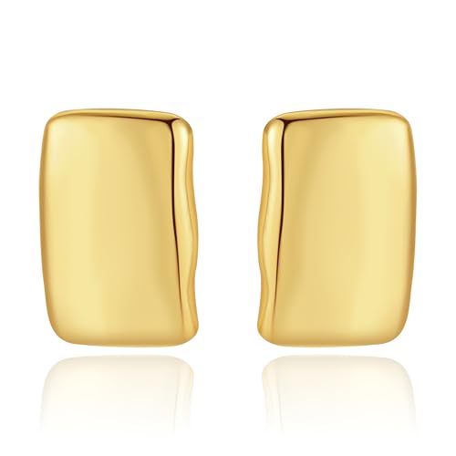 Chunky Gold Earrings - Trendy Drop Studs in Thick Oval, Geometric, Bow, Circle, Rectangle Shapes - Large Gold Earrings for Women's Jewelry Gifts