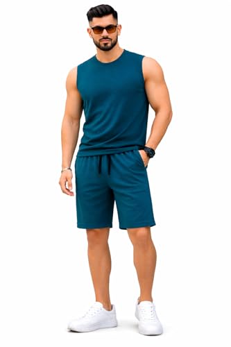 Image of Mack Jonney Men's Cotton Tracksuit | Self Print Stylish Tracksuit with Shorts | Comfortable All-Season Activewear-S246