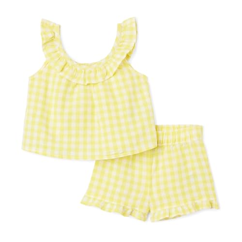 Amazon Essentials Unisex Babies x Sofia Grainge Baby Girls and Toddlers Cotton Linen Set with Ruffles Yellow Gingham 2T