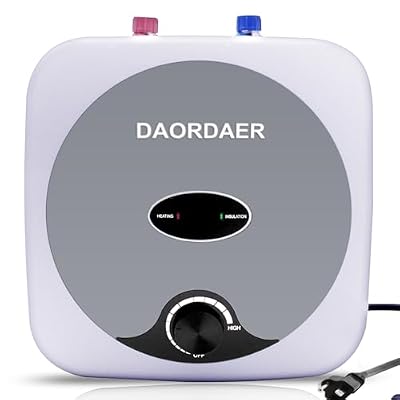 DAORDAER 110/120v 1.5kw Mini Tank Electric Water Heater 2.5 Gallon Compact Under Sink Water Heater Knob Temperature Adjustment Instant Hot Water Heater For Home Kitchen (2.5 Gallon - Gray)