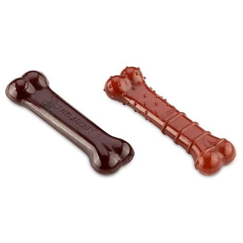 Nylabone, Basted Blast, Extrem starker Kaueffekt, Hundespielzeug aus Nylon, Knochenform, Haltbarer Kauknochen, Geschmack: Speck und Steak, Klein, Für Hunde bis 11 kg, 2er Pack