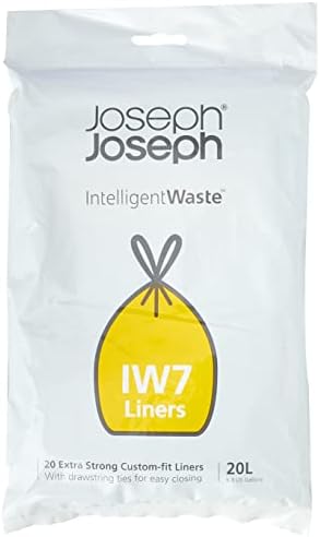 Joseph Joseph IW6 Bin Liners, General Waste Bags with Tie Tape Drawstring Handles, Extra strong -  Pack of 20, 30 Litres/8 gallon