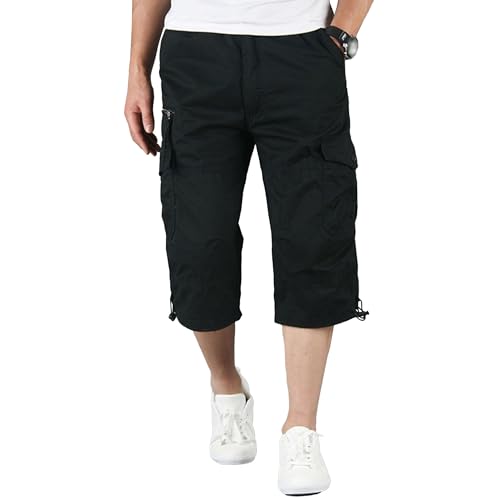 JEShifangjiusu Men's Stretch Capri Long Cargo Short 3/4 Utility Cargo Shorts with Multi Pockets Casual Short Below Knee