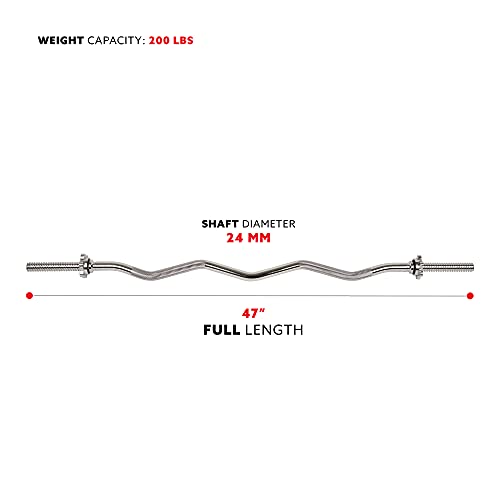 Sunny Health & Fitness STCB-47 - Barra rizadora cromada roscada de 47 pulgadas con anillos - Imagen 5