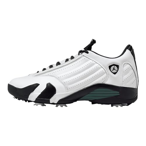Air Jordan 14 G Golf Shoes (HJ7710-100, White/Black/Glacier Blue/Oxidized Green)