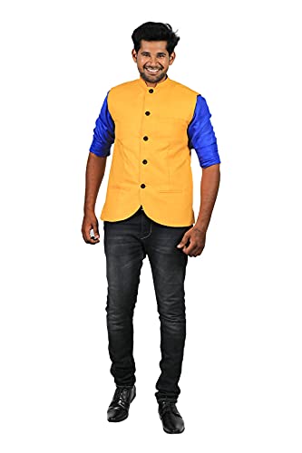 Image of PRAKASAM COTTON Men's Cotton Blend Nehru Jacket(Sleeveless wait coat)
