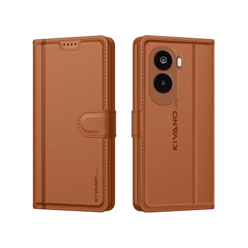 Image of KIVANO LUXE Compatible with Poco M7 Plus 5G Artisanal Leather Wallet Case with Card Holder for Men Women, Magnetic Flip Folio Cover with Stand RFID Blocking Cell