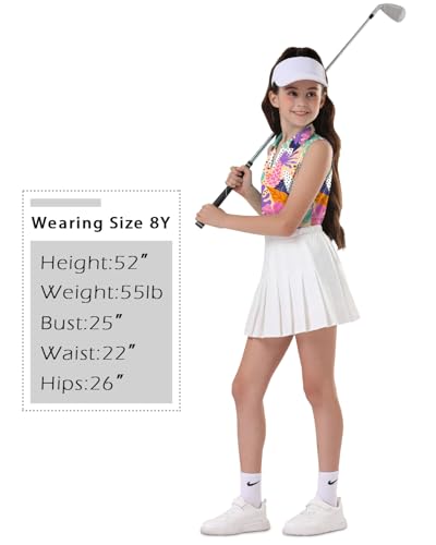 Image of Soneven Girls Sleeveless Polo Shirts Button UP Golf Tennis T-Shirts with Collared Quick Dry Tank Tops for 4-14 Years