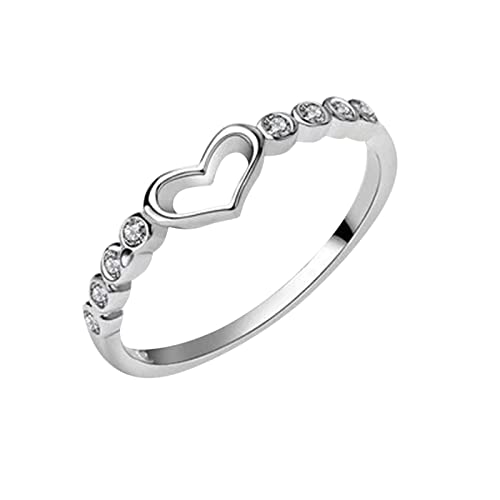 925 Sterling Silver Heart Ring for Women, Heart Band Dainty Engagement Ring Promise Wedding Rings Jewelry (Heart, 5)