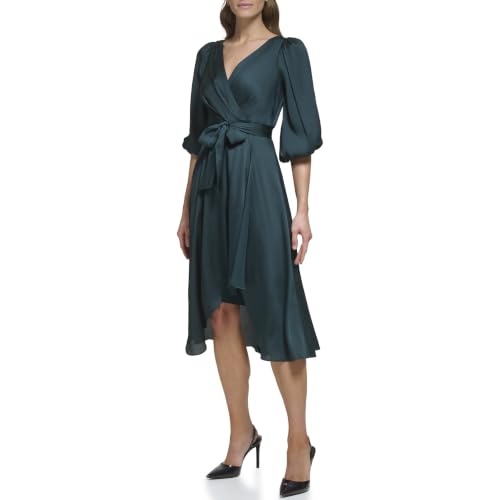 Image of DKNY Women's Balloon Sleeve Satin Faux Wrap Maxi Dress