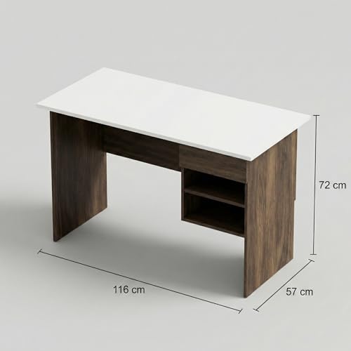 Image of Aris Study Table with Drawer & Storage Shelves, Modern Dual-Tone Office Desk for Home & Students, 116x57x72cm (Brown Maple & White)