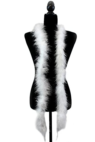 Flydreamfeathers 22 Gram Marabou Feather Boa, 2 Yard Long (72") Dancing Wedding Crafting Party Dress Up Over (White W/ Tinsel Color) #TOP3