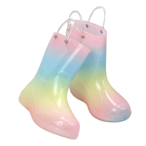 Botas de agua con purpurina para niños, bonitas botas de lluvia impermeables de color degradado, con asa, para niños y niñas, zapatos de agua de goma para la escuela Wellington, colorido, 30 EU