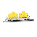 Cpinmicn HO Scale 40' Flatcar with Twin Removable Yellow Oil Tanks, 1:87 Model Train, Plastic, Green...
