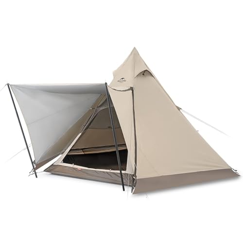 Naturehike Tipi Zelt Firstzelte 3-4 Personen Indianerzelt Wasserdicht Winddicht Einfacher Aufbau Pyramidenzelt für Outdoor Camping Familien