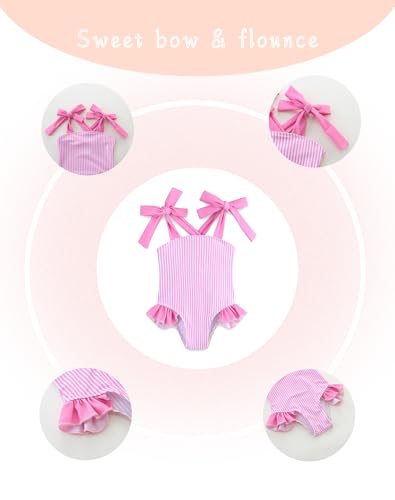 Image of Toddler Girl Swimsuit Summer Beach Bikini Cute Stripe Girls' One-Piece Swimwear with Bow Straps 5-6T