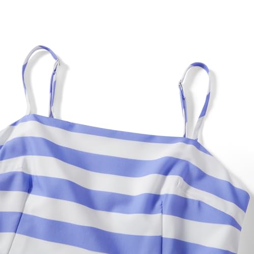 Image of KMBANGI Women Striped Sleeveless Maxi Dress Swing Patchwork Midi Dress Smocked Spaghetti Strap Colorful Long Sundress