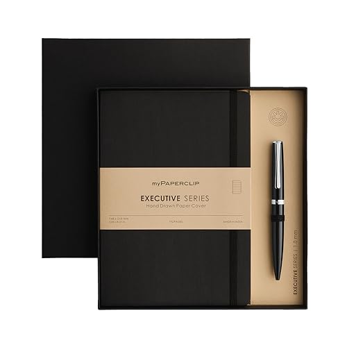 Image of myPAPERCLIP Executive Series A5 Diary & Pen Gift Set | Includes Classic Ball Pen & Softcover Notebook | 192 Pages, 80 GSM | Ideal Corporate, Office & Personal Gift | Black