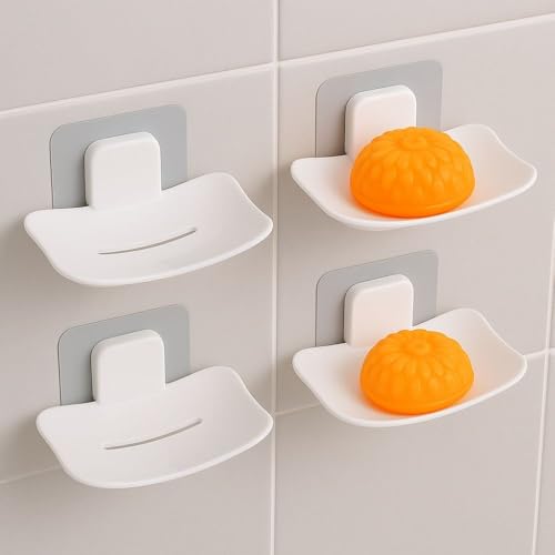 Image of Satpurush Bathroom Accessories, Bathroom Rack, Bathroom Shelf Organizer, Wall Mounted Shelf (4 x Soap Holder (White))