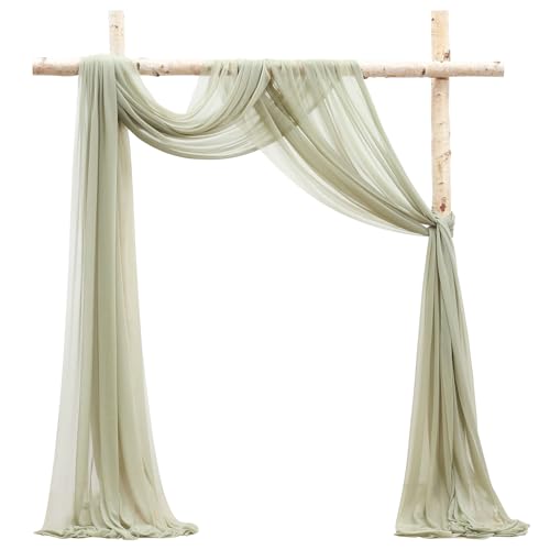 Floroom Wedding Arch Draping Fabric 2 Panels 20Ft Sage Green Chiffon Fabric Drapes Arbor Drapery Wedding Ceremony Reception Swag Decorations