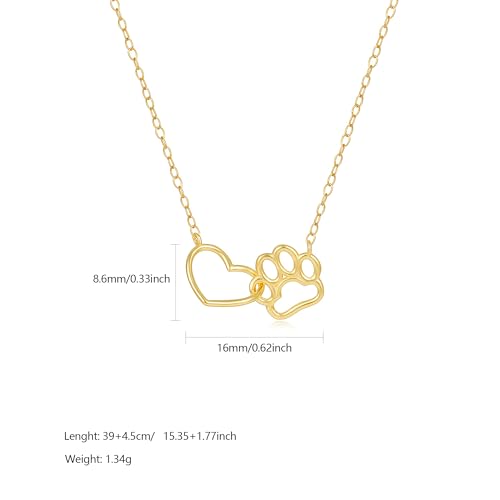 SUYACS 925 Sterling Silver Cat Dog Puppy Pet Paw Print Necklaces for Women Dainty 14k Gold Plated Love Heart Pendant Necklace Hollow Animal Paw Charm Chain Jewelry Birthday Gifts to Daughter4