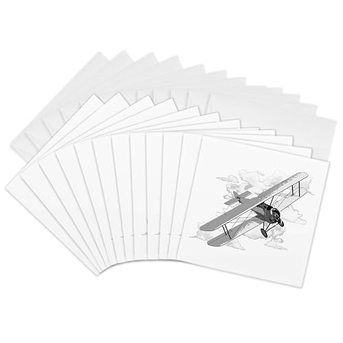 Cartes de vœux avion biplan classique 3dRose lot de 12 formats 15x15 cm
