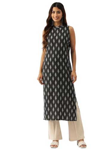 Image of feranoid Unique Printed Choker Neck Back Button Sleeveless Long Kurti