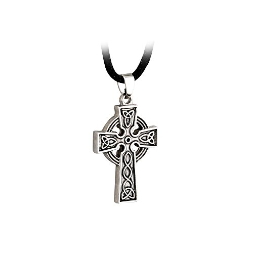 SOLVAR Celtic Cross 20" Cord Stainless Steel & Pewter Finish