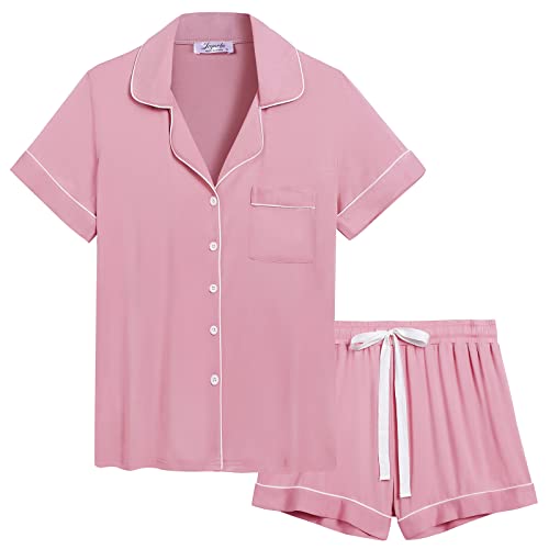 Image of Joyaria Women's Cooling Bamboo Viscose Pajamas Shorts Set Button Front