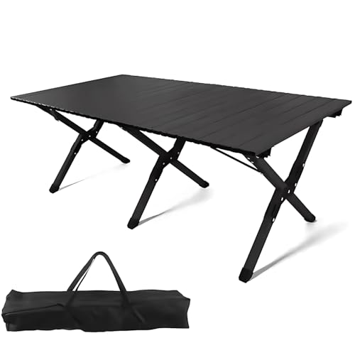AUTO FAMILY 120CM Folding Aluminum Camping Table Black Roll-Up Table Portable Lightweight Grill Table for Outdoor Folding Table Portable Outdoor Table picnic table metal