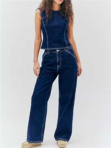 Women Y2k Halter Denim Top Backless Tie Back Button Up Relaxed Fit Jean Vest Sexy Vintage Summer Going Out Tank Top4