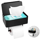 ZUSUZU Portarrollos de Papel higiénico con Caja para toallitas húmedas,Soporte para Papel con Estante,Porta Rollos de Papel higienico,portarollos Papel higienico - Resistente Acero al Carbono(Negro)