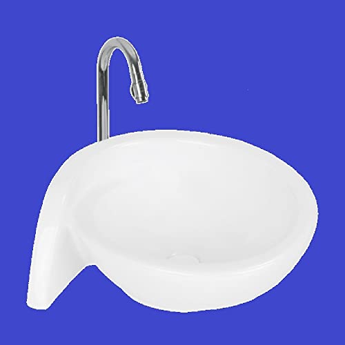 Image of Wash Basin Table Top Over Counter Vessel Sink Glossy Finish White Sink for Bathroom (21 x 18 x 8 Inch)