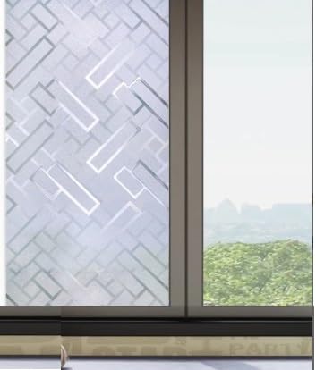 HAPPYMATES Frosted Window Privacy Film Non Adhesive Static Cling Glass Stickers Sun UV Blocking Heat Control Door Covering Decals for Home Office (12 X 48 Inch, Brick Frost)