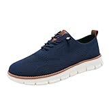 Tenis de malla Oxford para hombre, ligeros, informales, para caminar, cómodos, transpirables, suela suave, zapatos casuales para hombre, azul oscuro, 41 1/3 EU