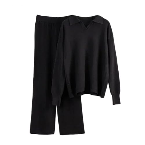 Women Winter Soft Cashmere Knit Sweater And Wide Leg Pants