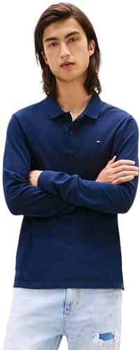 Tommy Jeans Polo de Manga Larga Hombre Slim Placket de algodón, Azul (Dark Night Navy), 4XL