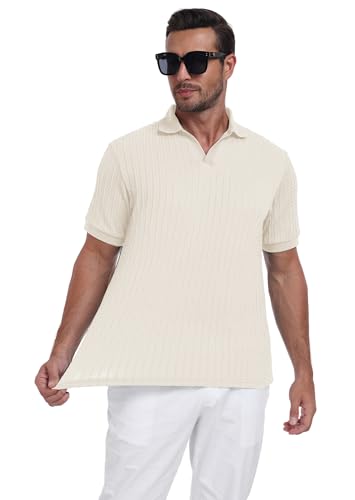 Mens Knit Polo Shirts Casual Stylish V Neck Short Sleeve Sweater Polo Knitted Textured Johnny Collar Tops Fashion 20254