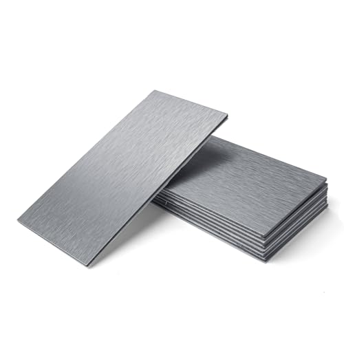 Art3d 100-Pieces Peel and Stick Tile Kitchen Backsplash Metal Wall Tiles, Brushed Aluminium Subway