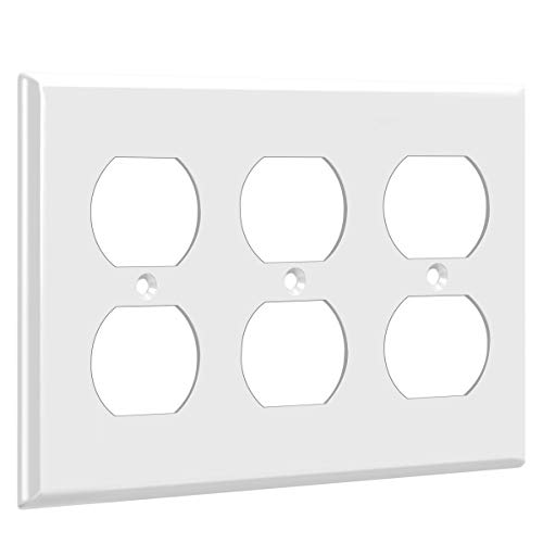 Enerlites Duplex Receptacle Outlet Wall Plate, Size 3-Gang 4.50" X 6.38", Polycarbonate Thermoplastic, 8823-W, White #TOP7