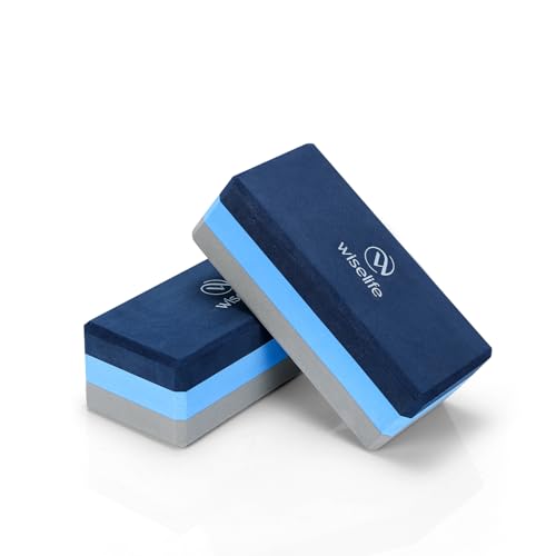 WiseLife Classic Yoga Block | Yoga Brick (Regular Size), High Density Premium TPE Foam Material, Soft Surface, Triple Layer for Optimum Balance, Support & Cushion (Pair, Blue Grey)