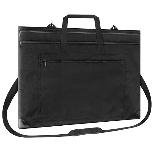 ZKOO Light Weight Art Portfolio Bag 24x36 Artist Canvas Case with Detachable Shoulder Strap Leather Corners Art Portfolio Case for Artwork Poster Sketching and Drawing (24 x 36 Black)