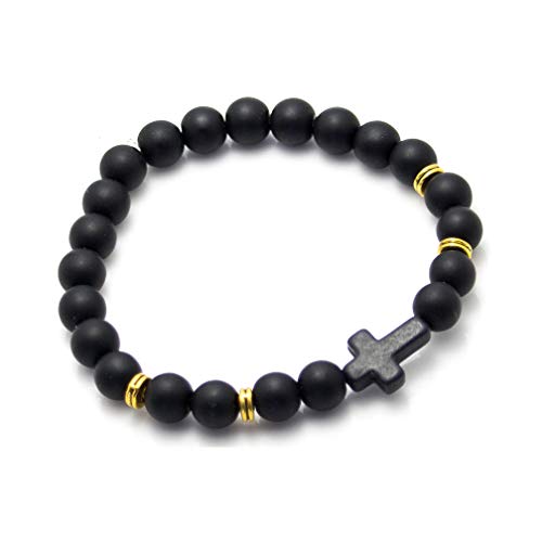 Image of Xusamss Fashion 8MM Matte Agate Beads Bracelet Cross Elastic Bracelet,7 1 /2 Wrist